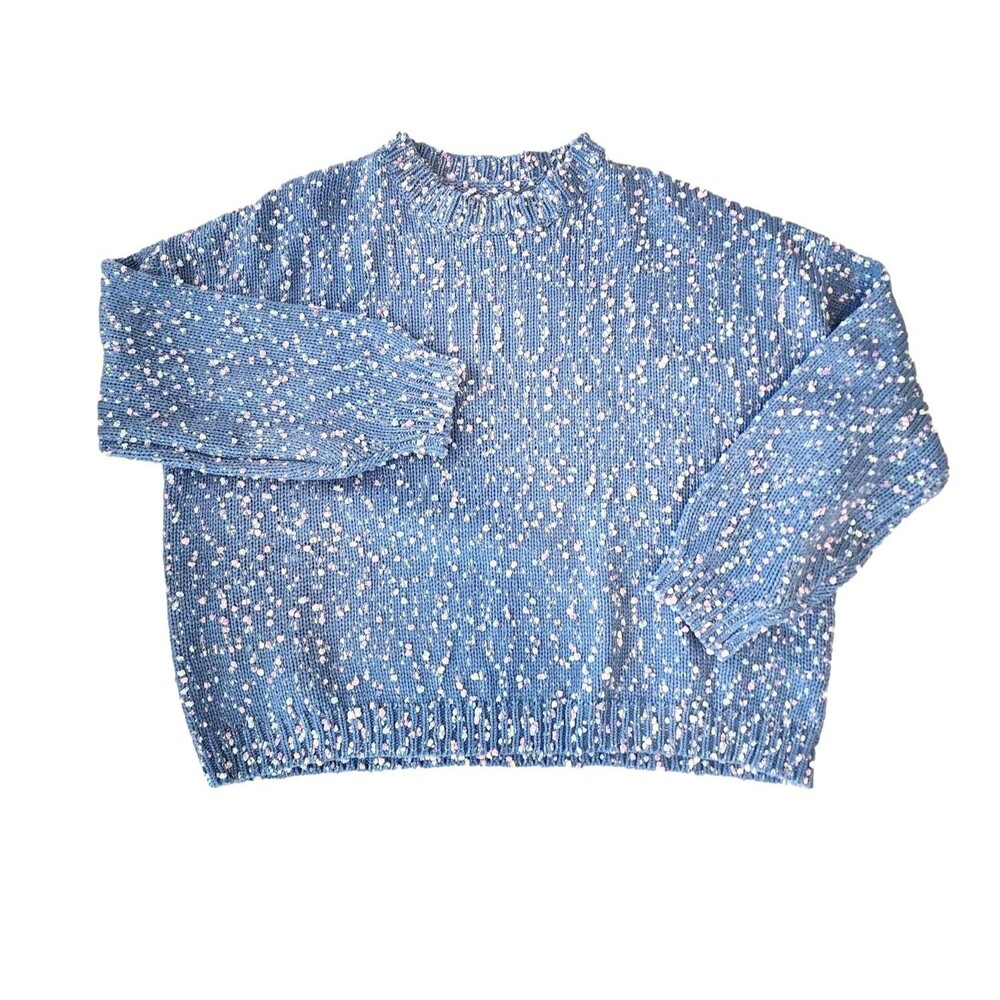 Cupshe Baby Blue Pullover Sweater - Heavy cable knit with Confetti pattern -'L'